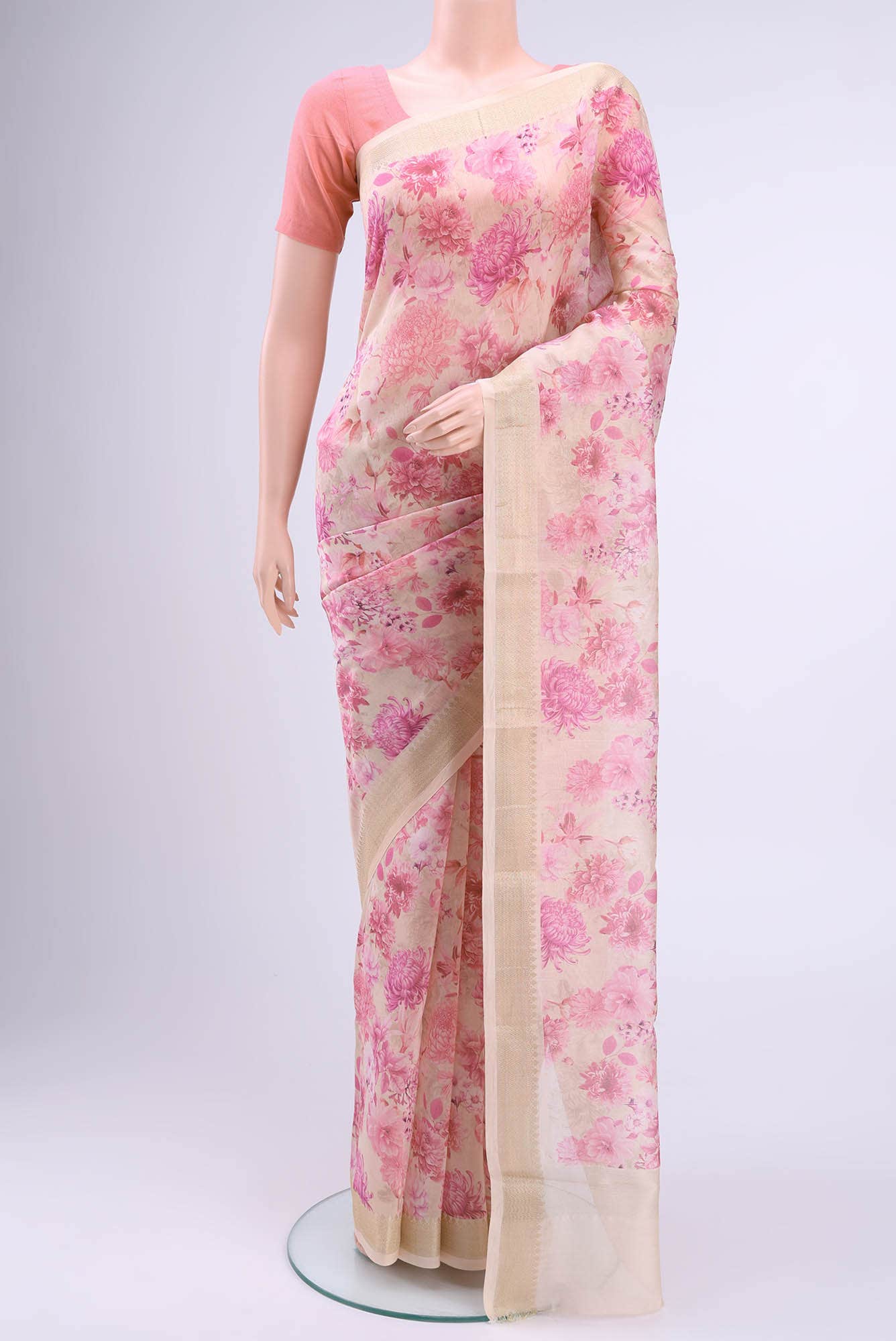 Rose pink Chanderi Silk Cotton Saree