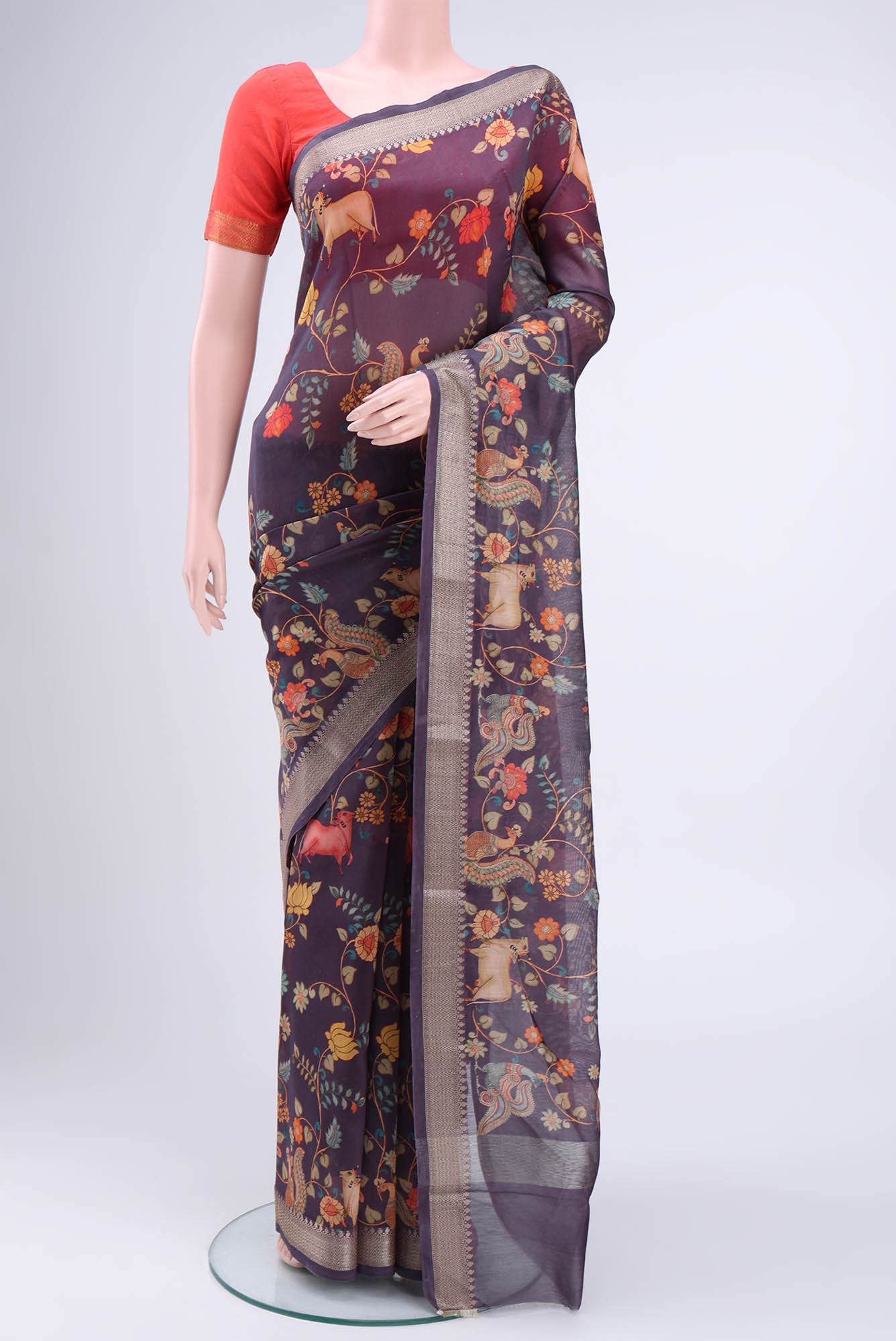Purple Chanderi Silk Cotton Saree