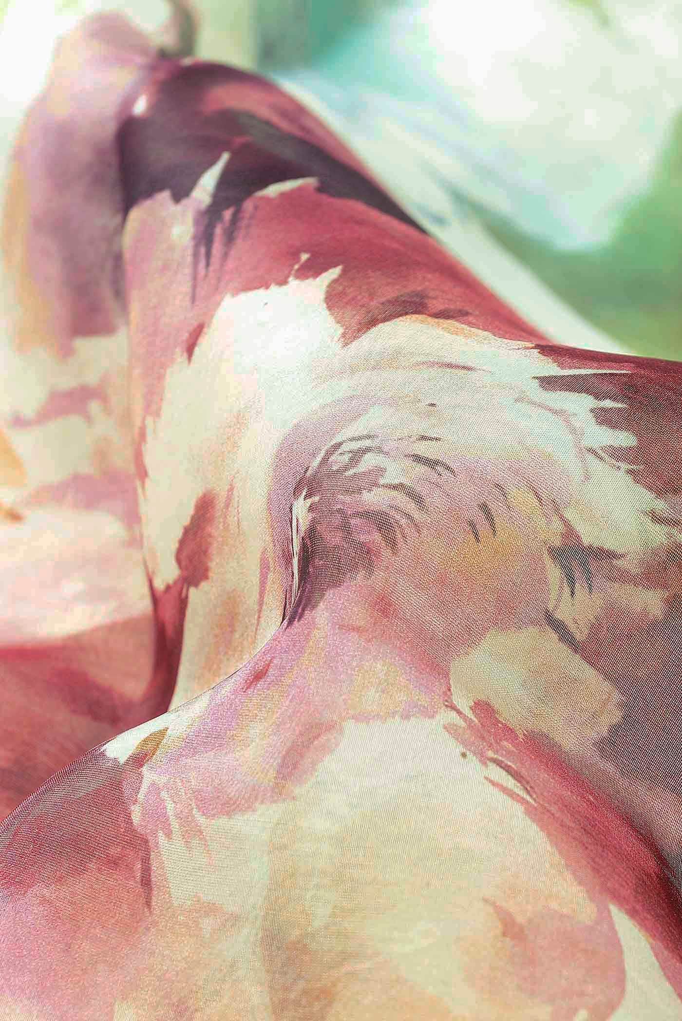 Cream Organza Silk Saree