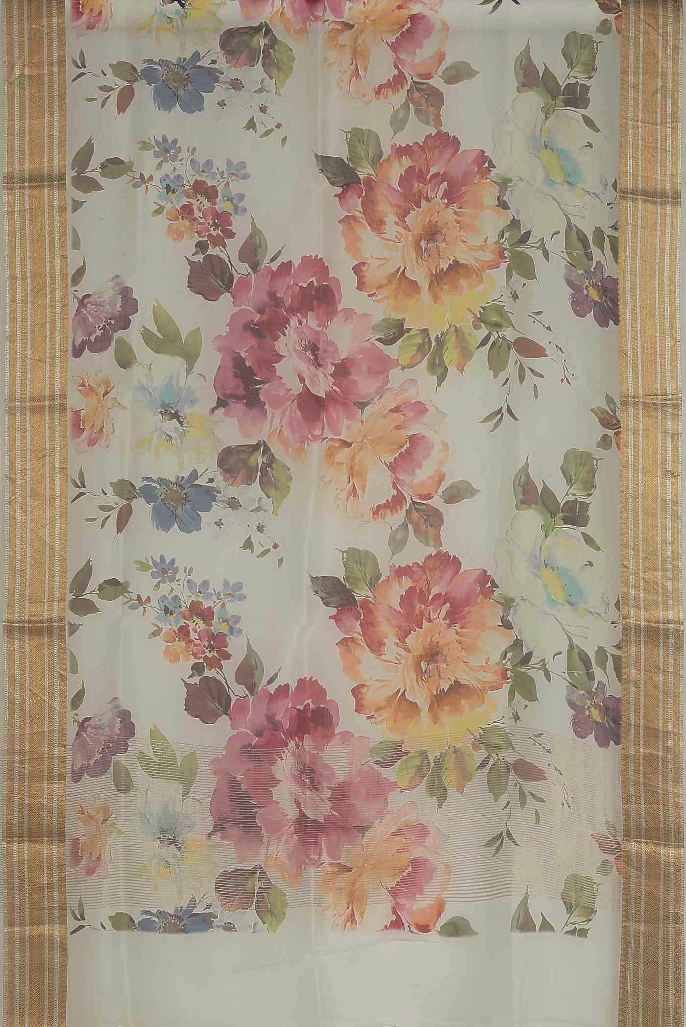 Cream Organza Silk Saree