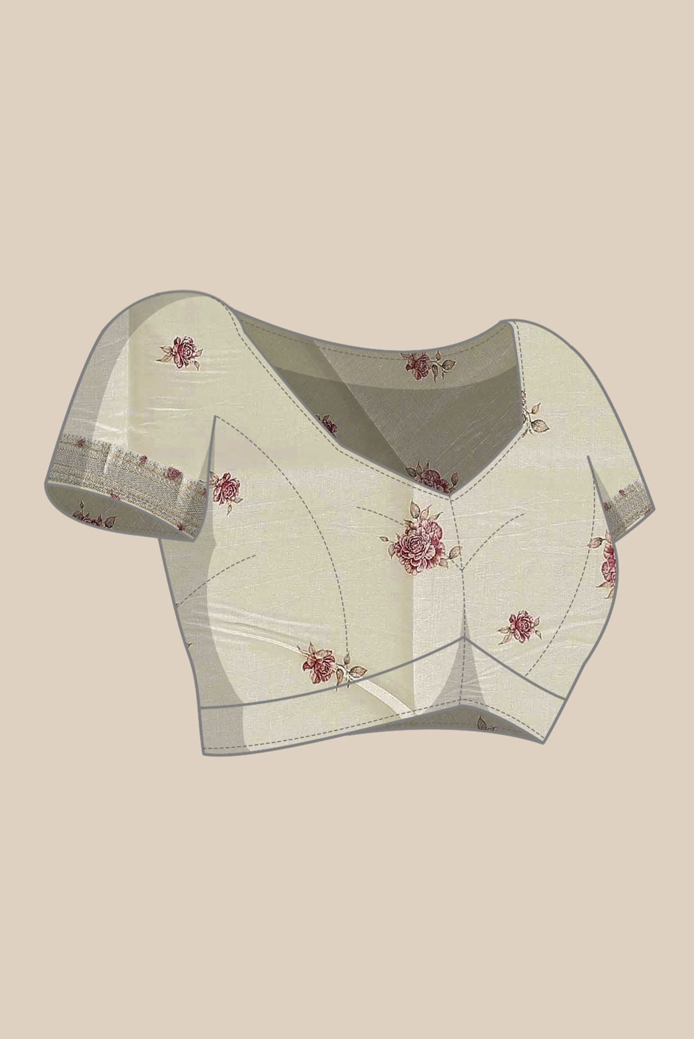 Cream Organza Silk Saree
