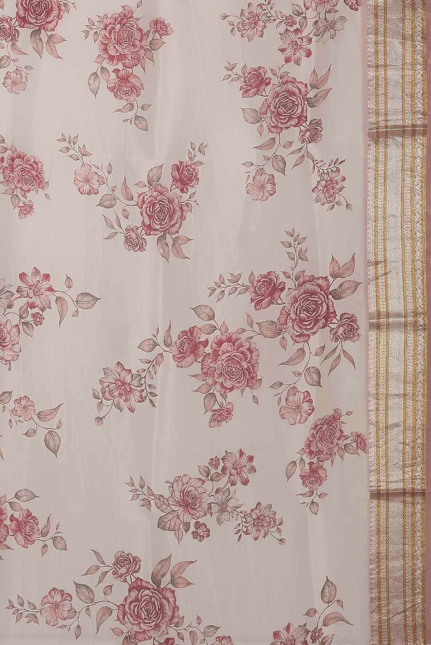 Cream Organza Silk Saree