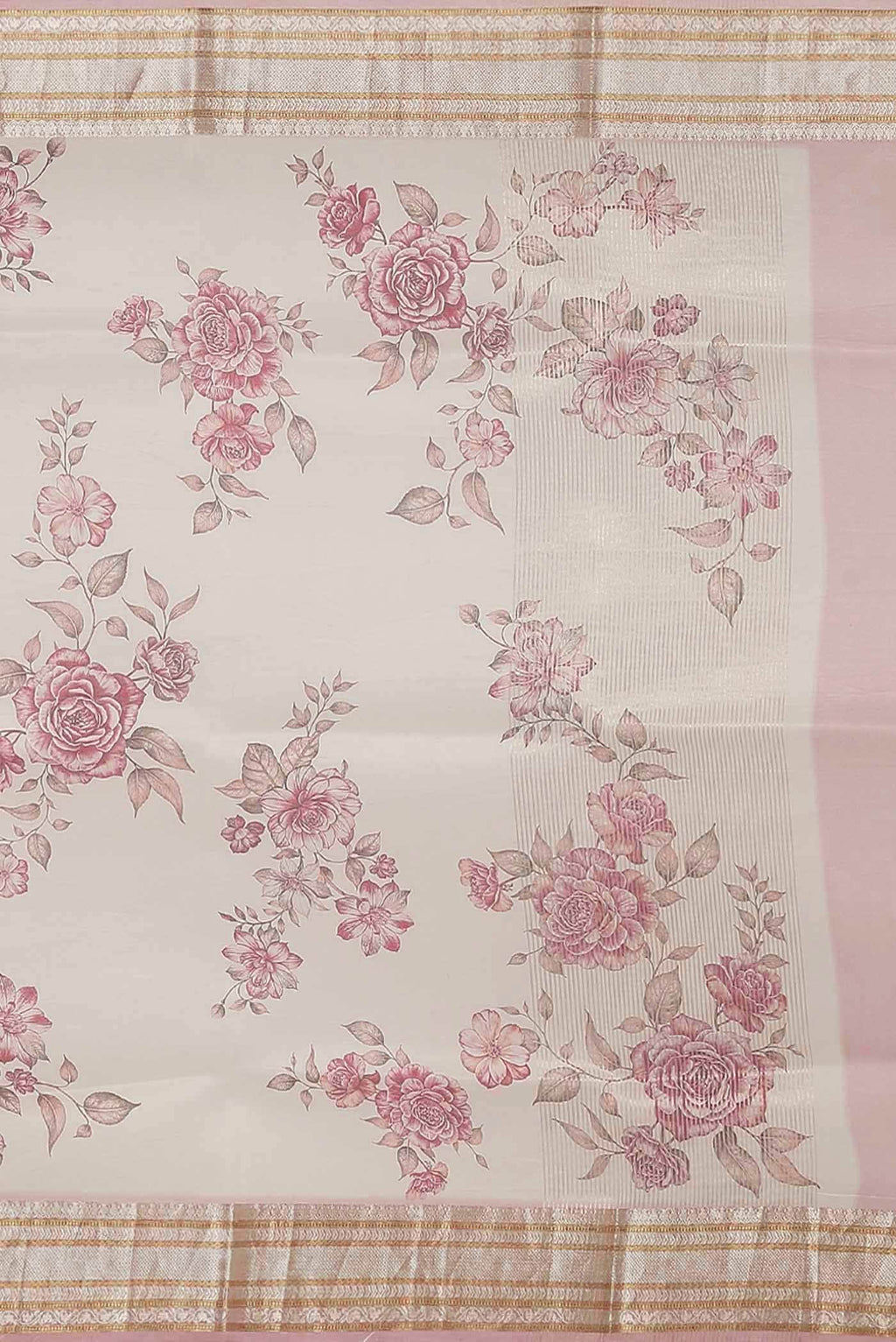 Cream Organza Silk Saree