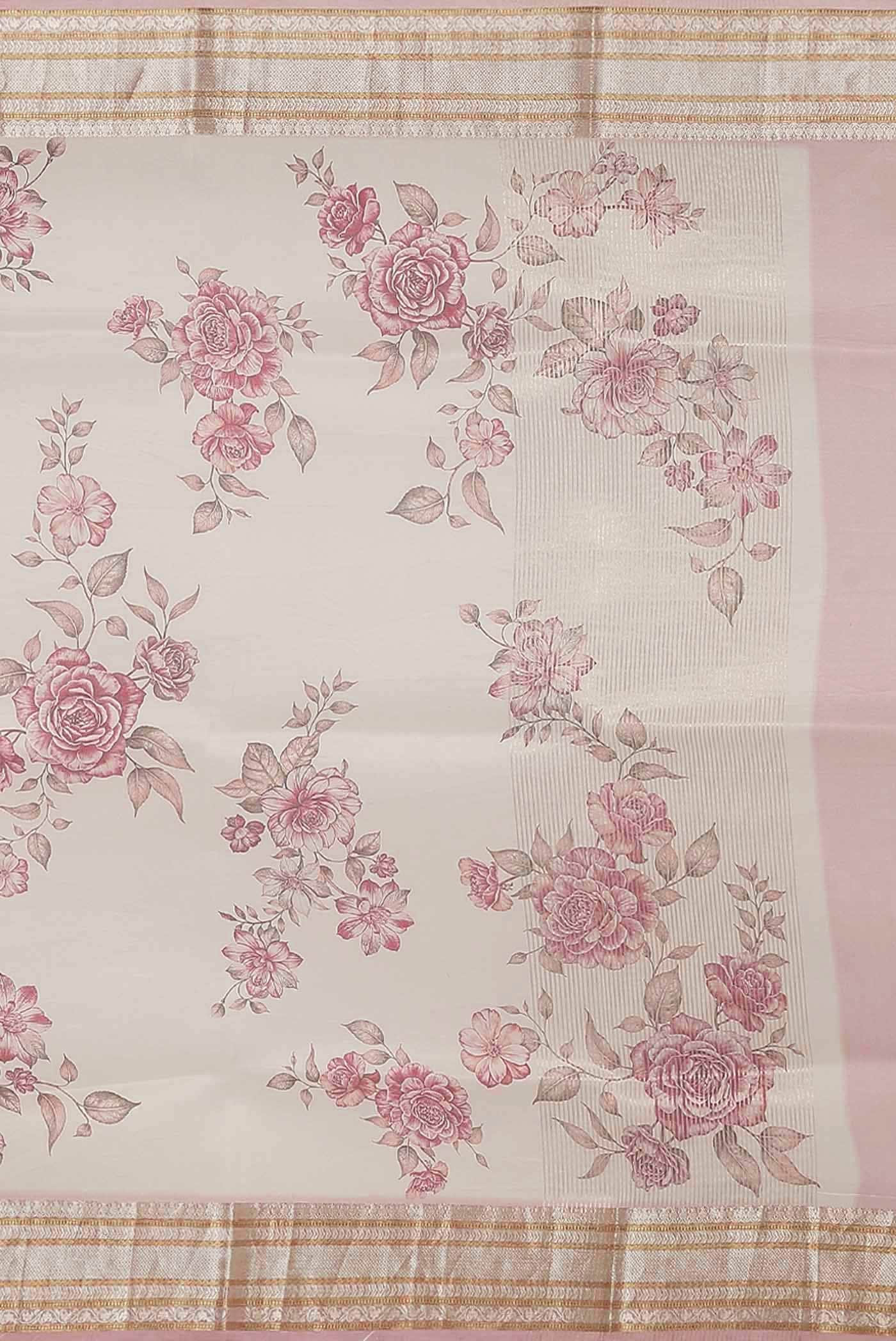 Cream Organza Silk Saree