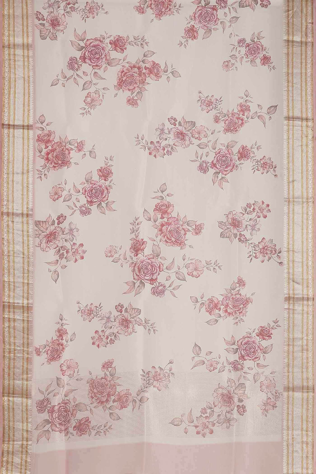 Cream Organza Silk Saree