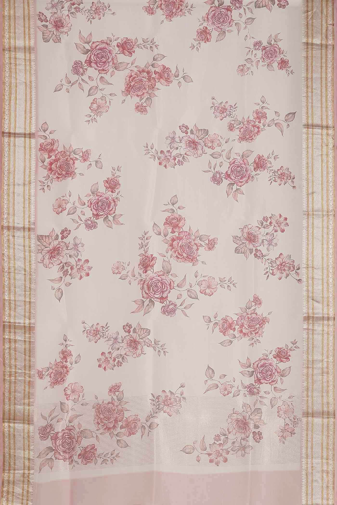 Cream Organza Silk Saree