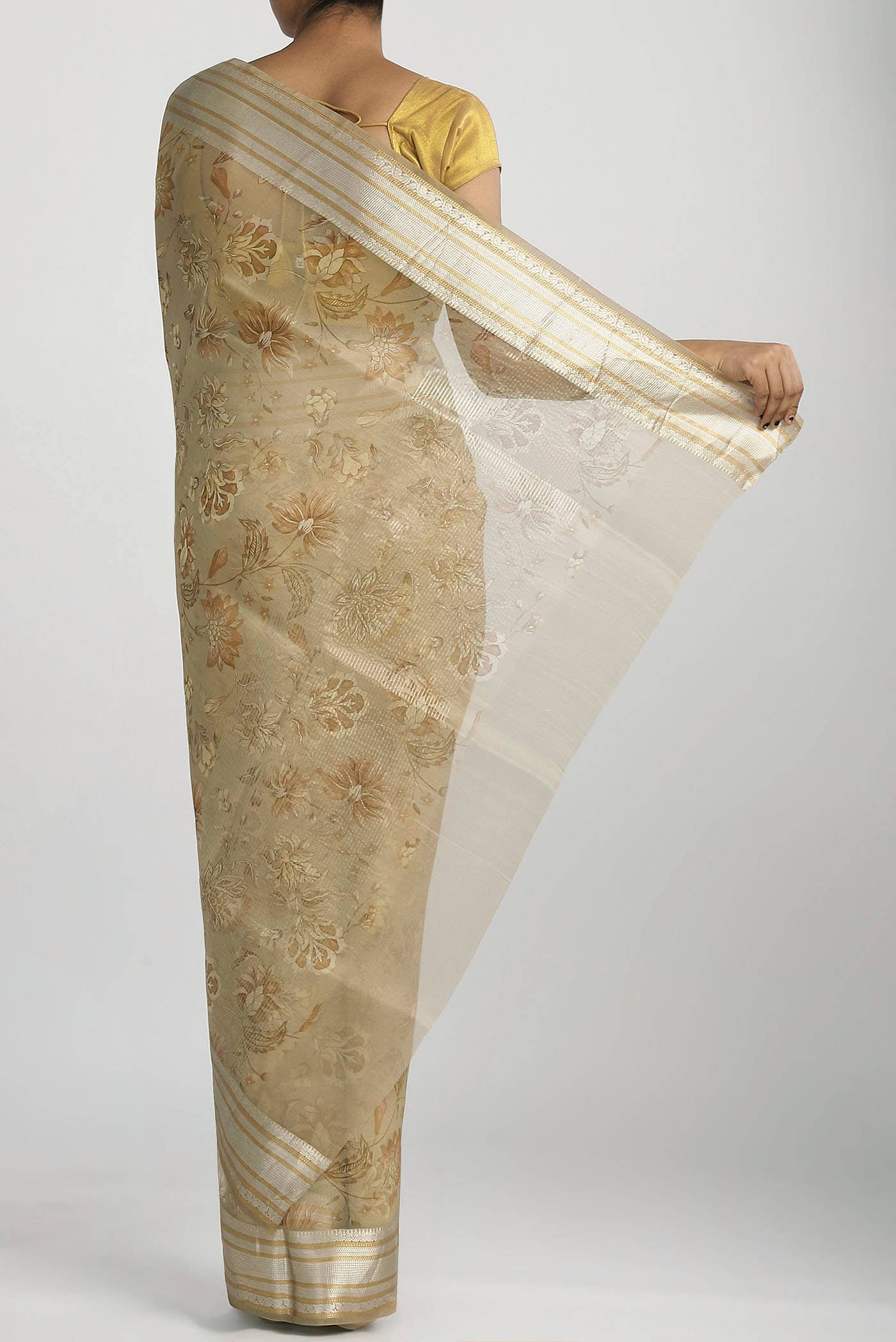 Beige Organza Silk Saree