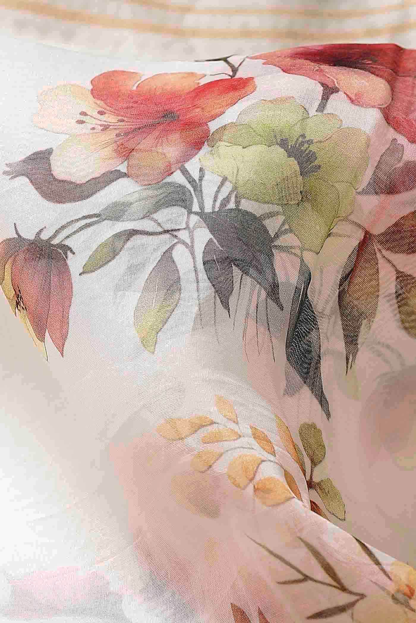 Cream Organza Silk Saree