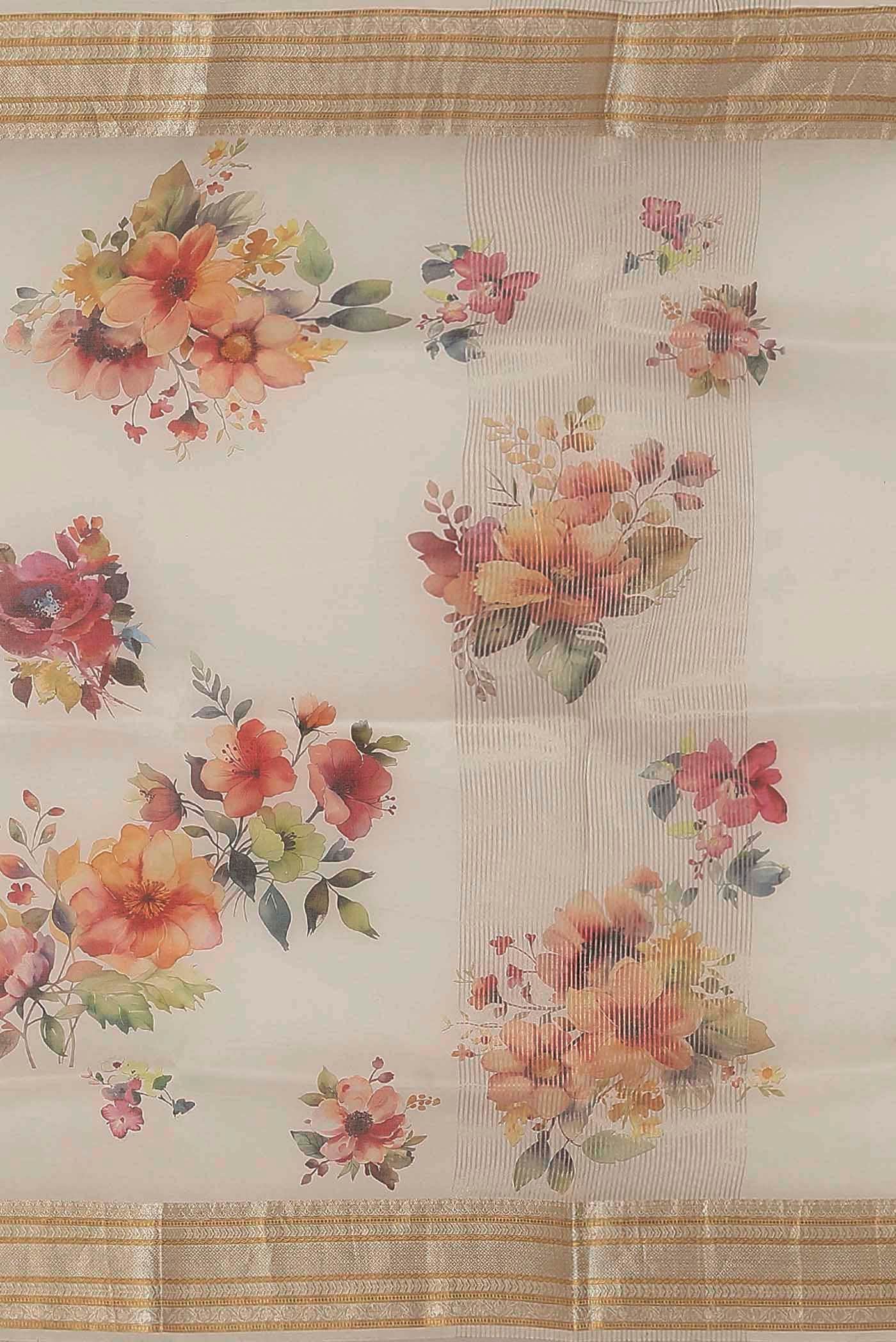 Cream Organza Silk Saree
