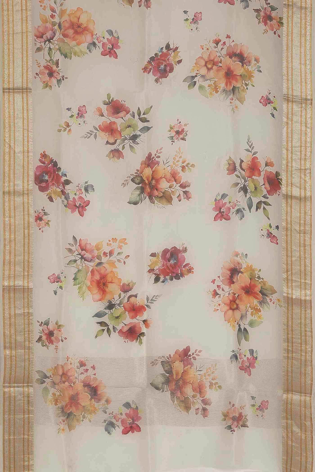 Cream Organza Silk Saree