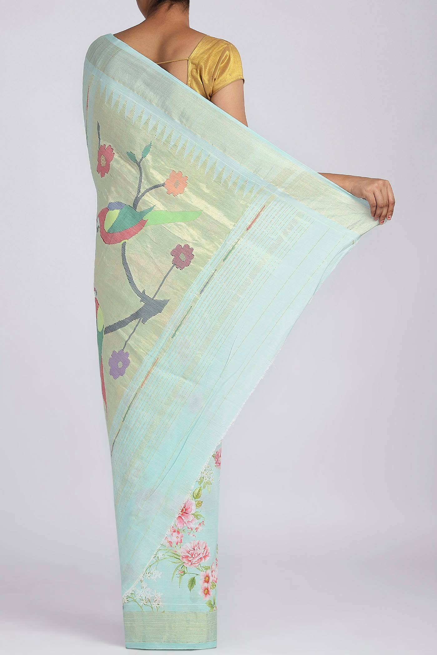 Mint Green Paithani Cotton Saree