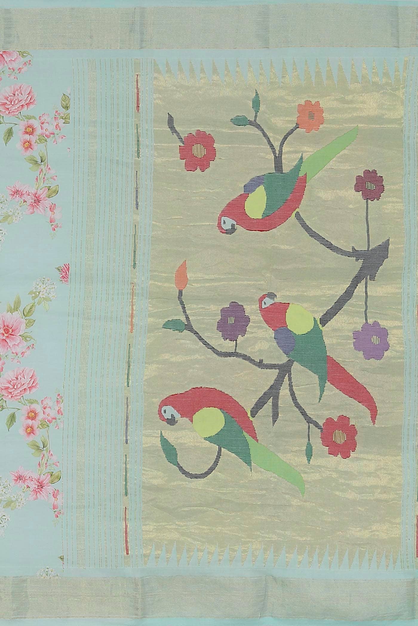 Mint Green Paithani Cotton Saree