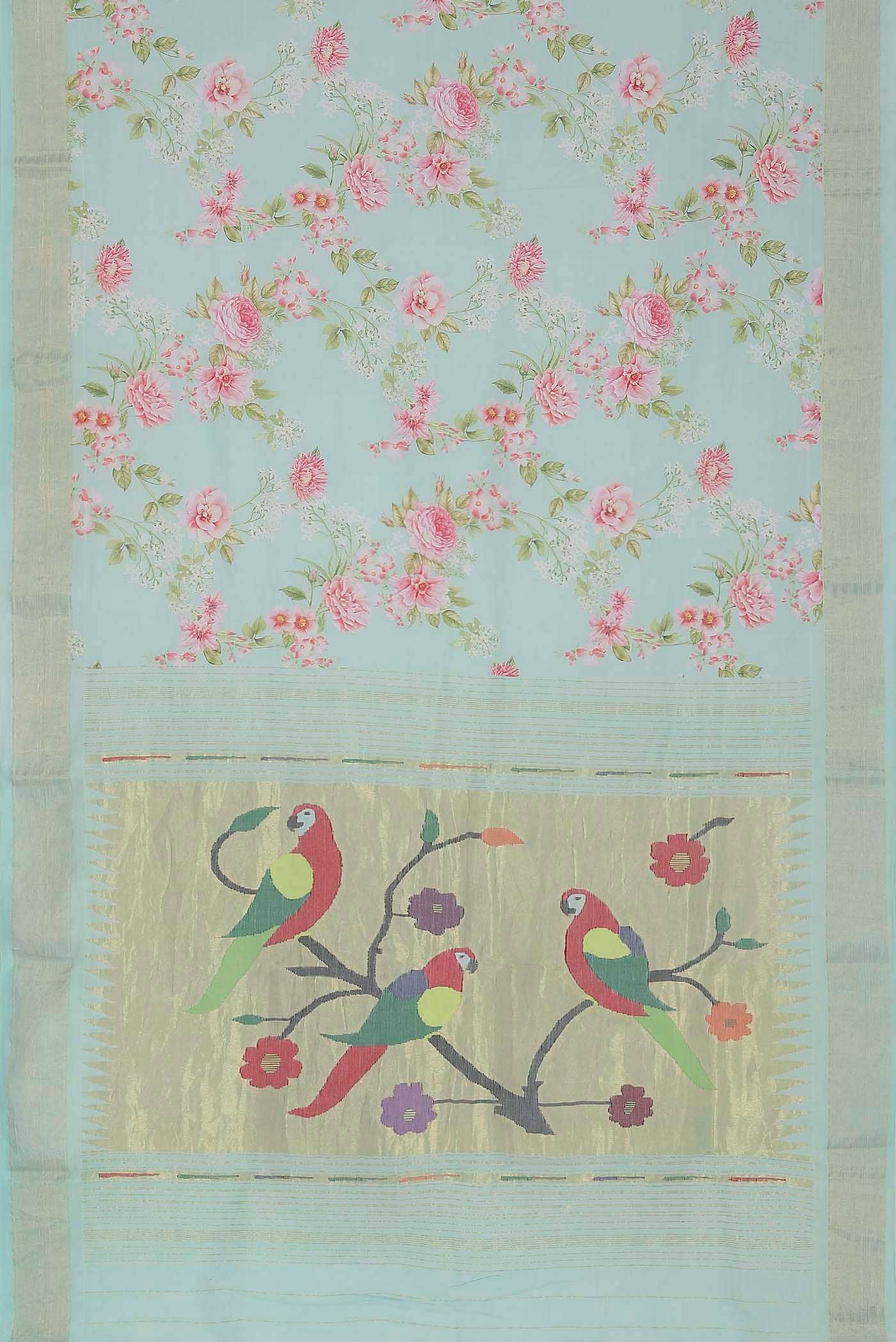 Mint Green Paithani Cotton Saree