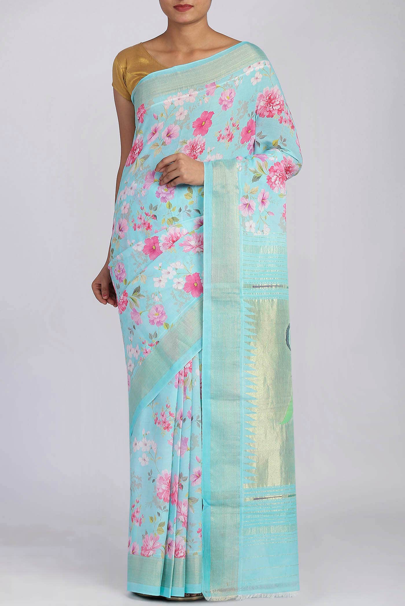 Light Blue Paithani Cotton Saree