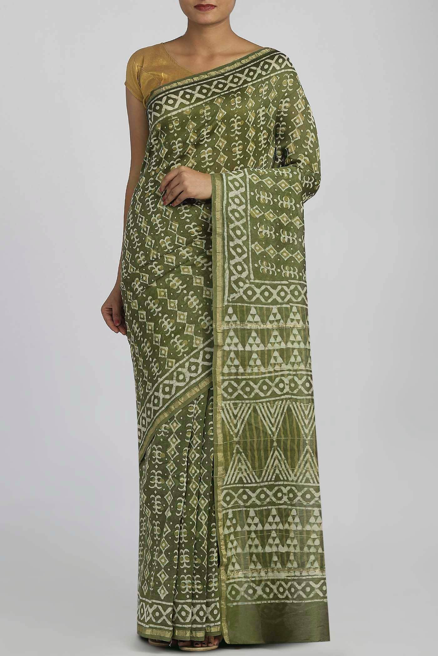 Green Chanderi Silk Cotton Saree