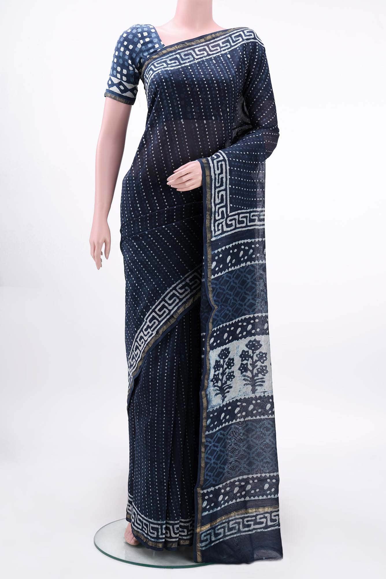 Blue Maheshwari Silk Cotton Saree