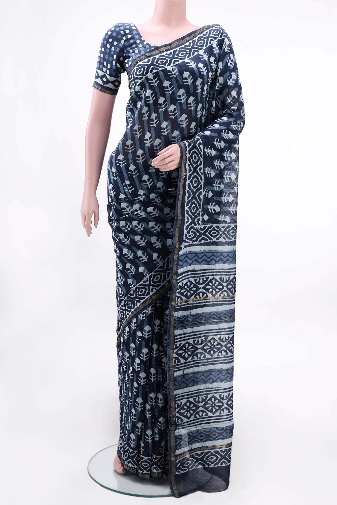 Blue Maheshwari Silk Cotton Saree