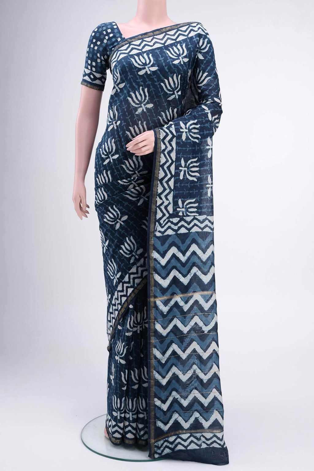 Blue Maheshwari Silk Cotton Saree