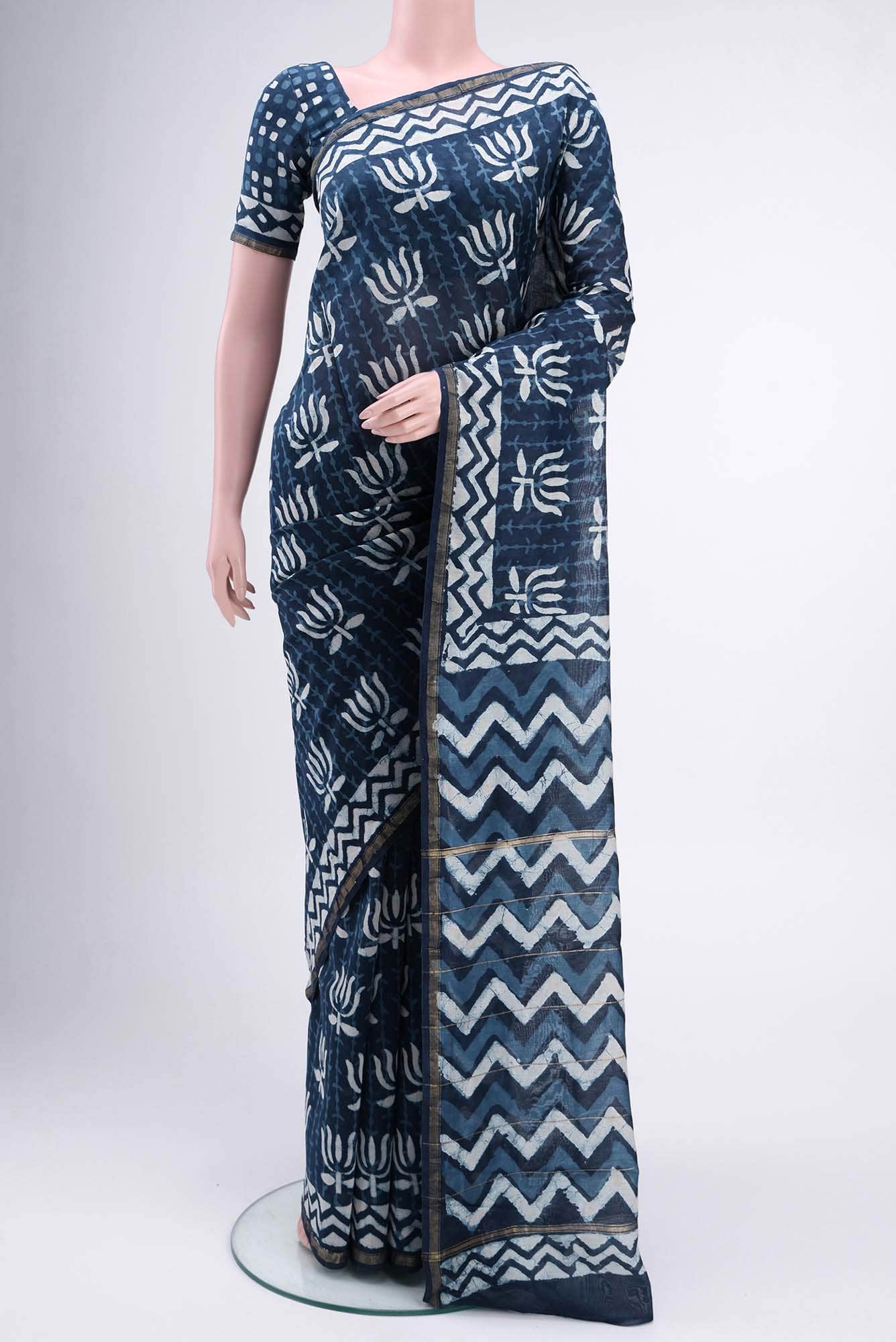 Blue Maheshwari Silk Cotton Saree