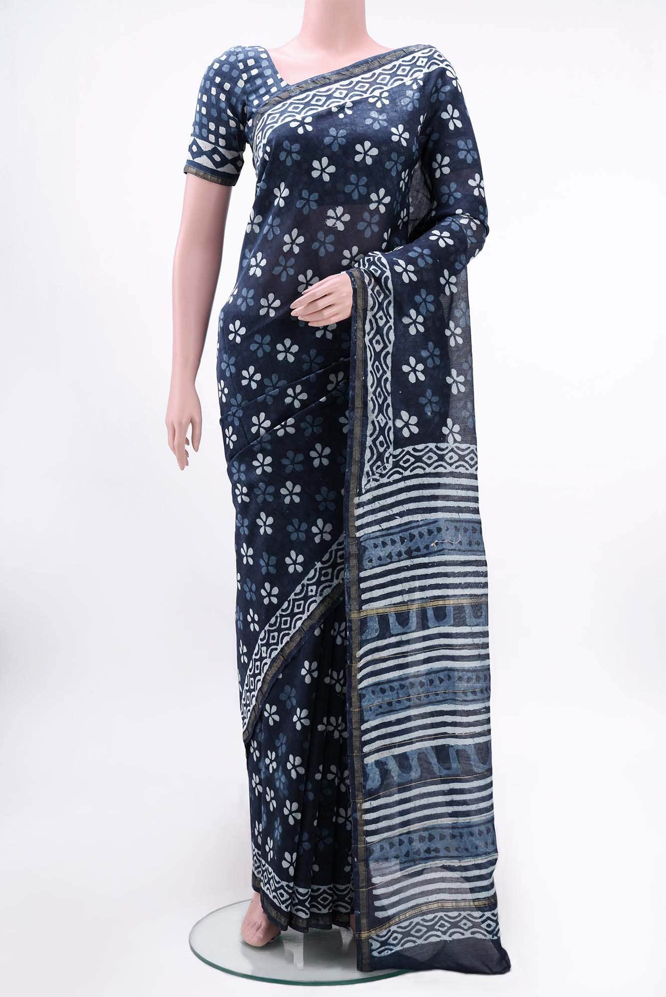 Blue Maheshwari Silk Cotton Saree