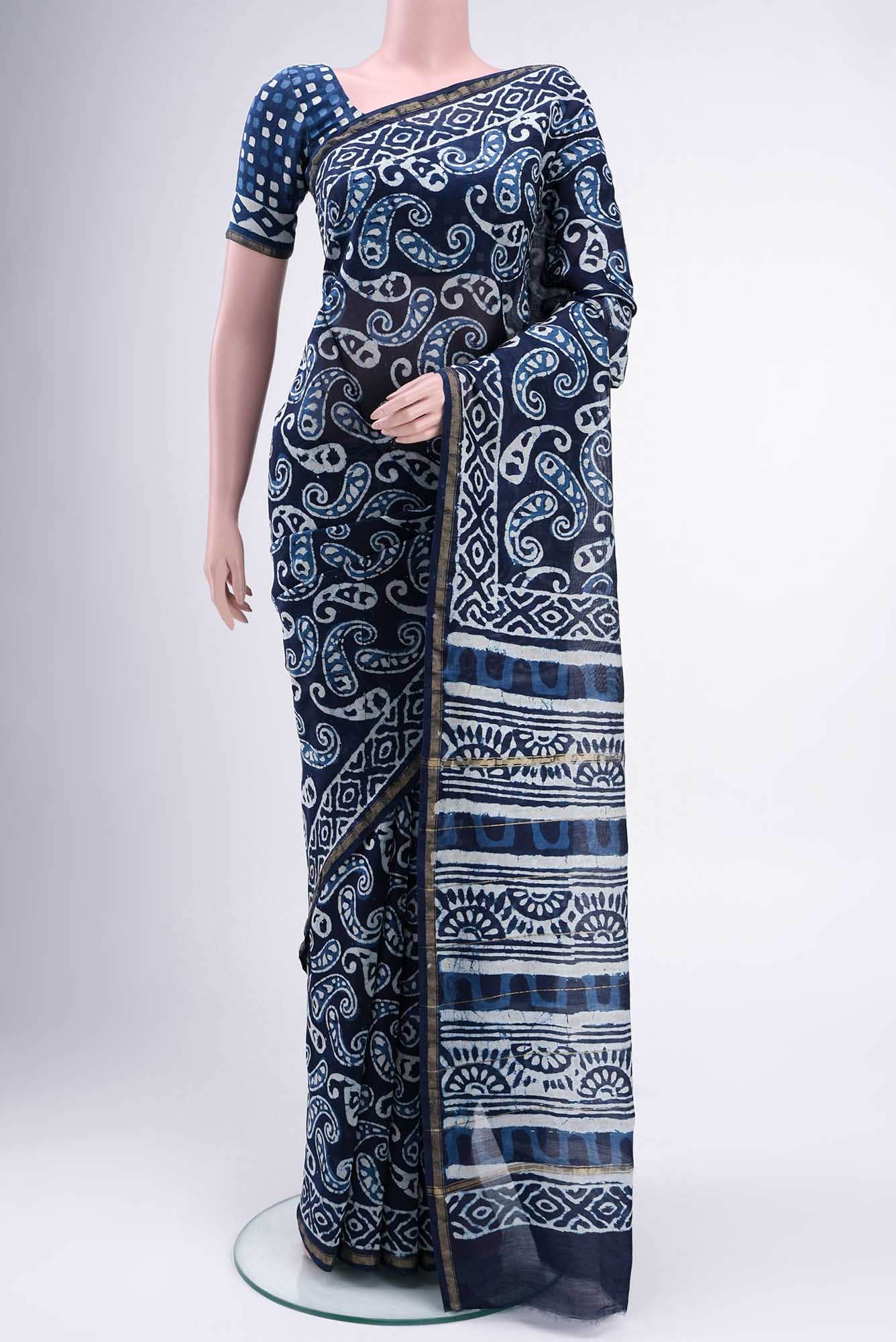 Blue Maheshwari Silk Cotton Saree