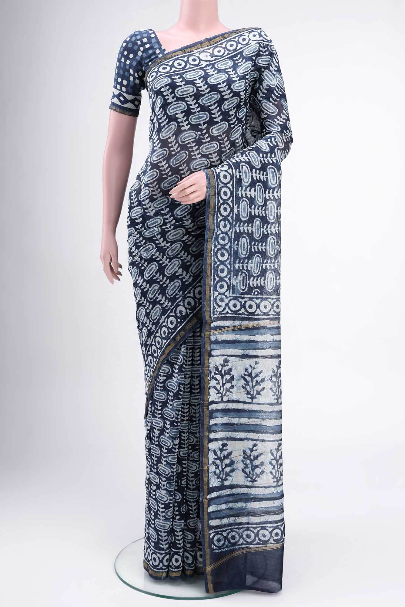 Blue Maheshwari Silk Cotton Saree