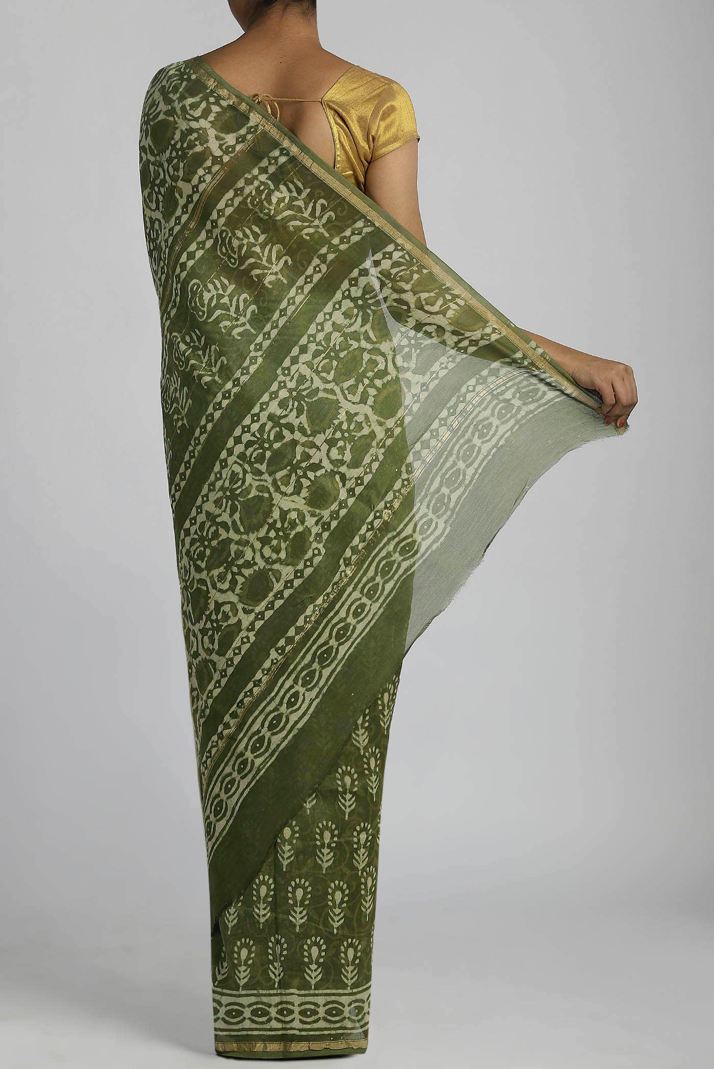 Green Chanderi Silk Cotton Saree