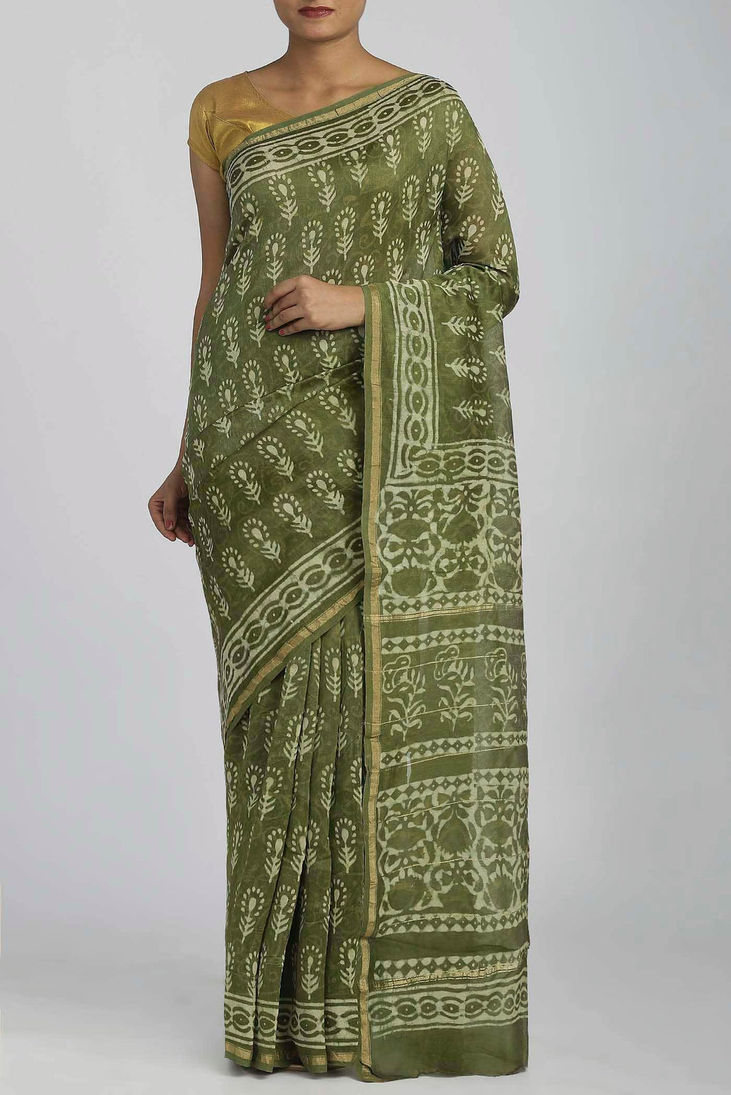 Green Chanderi Silk Cotton Saree
