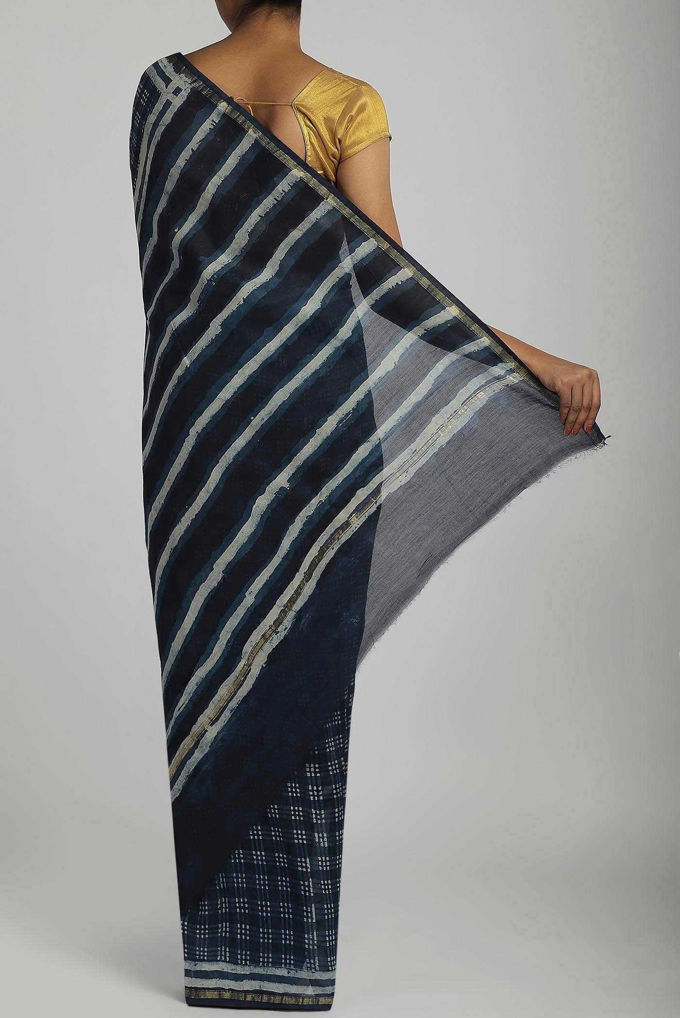 Navy Blue Chanderi Silk Cotton Saree