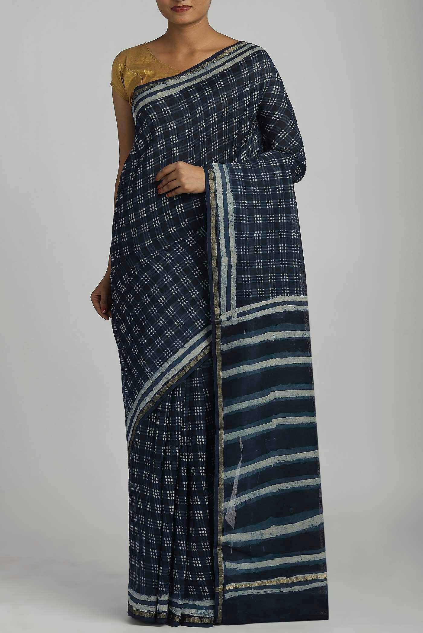 Navy Blue Chanderi Silk Cotton Saree