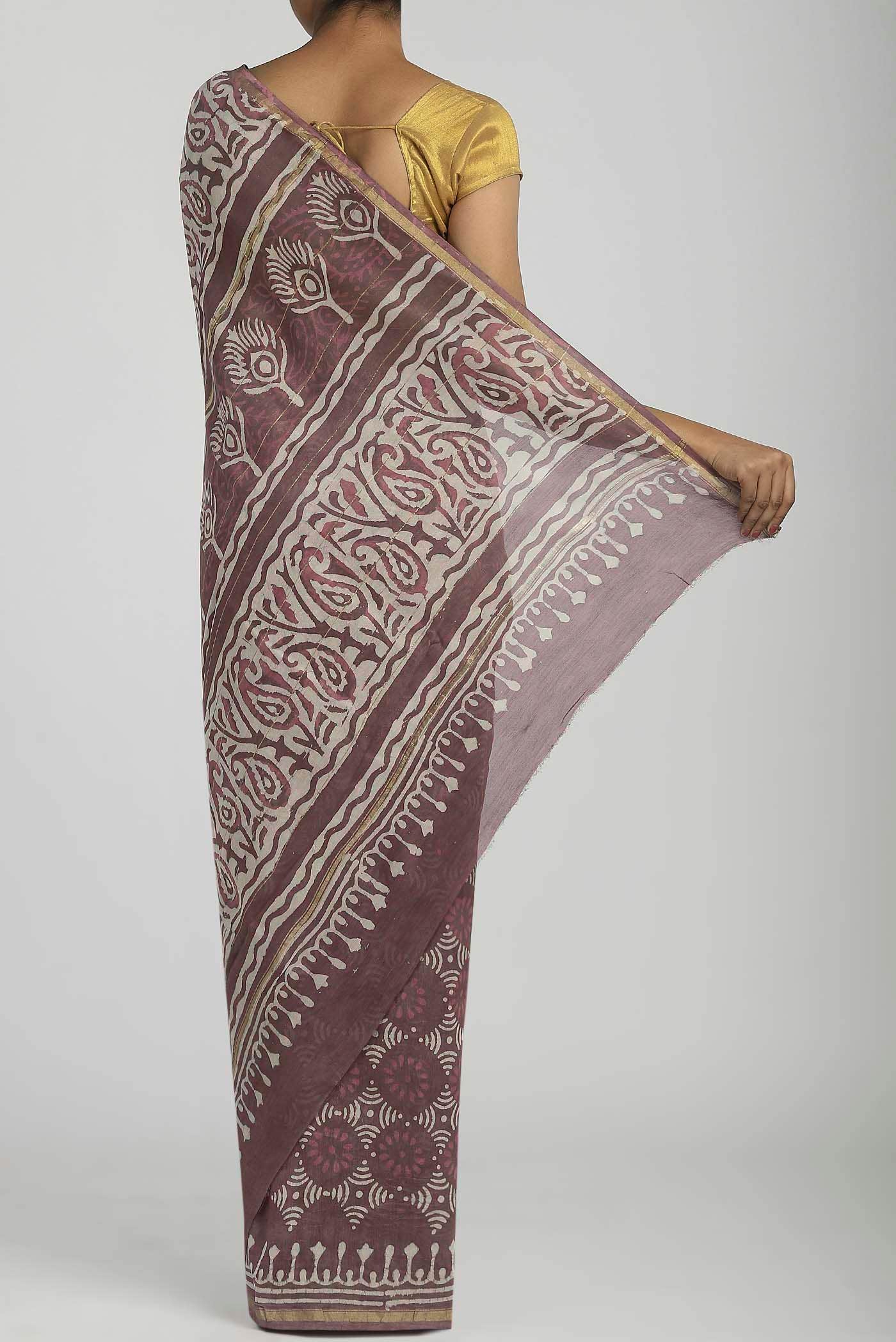 Mauve Chanderi Silk Cotton Saree