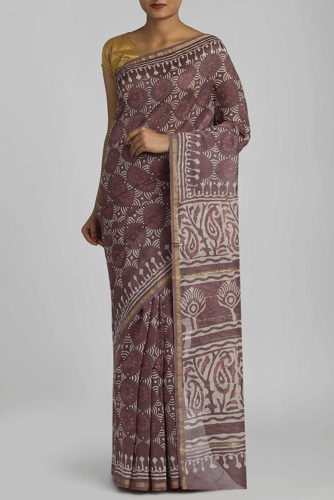 Mauve Chanderi Silk Cotton Saree
