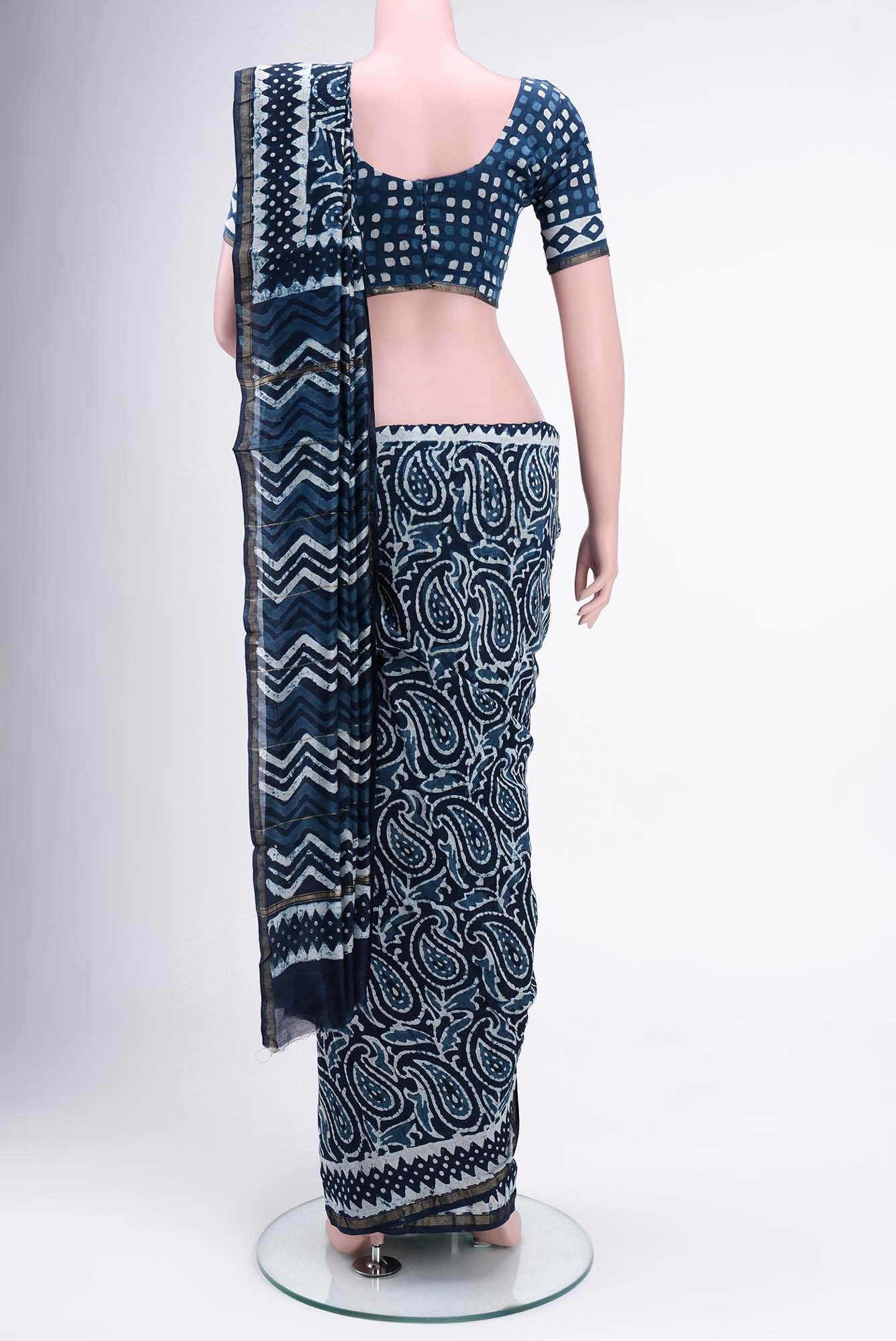 Blue Maheshwari Silk Cotton Saree