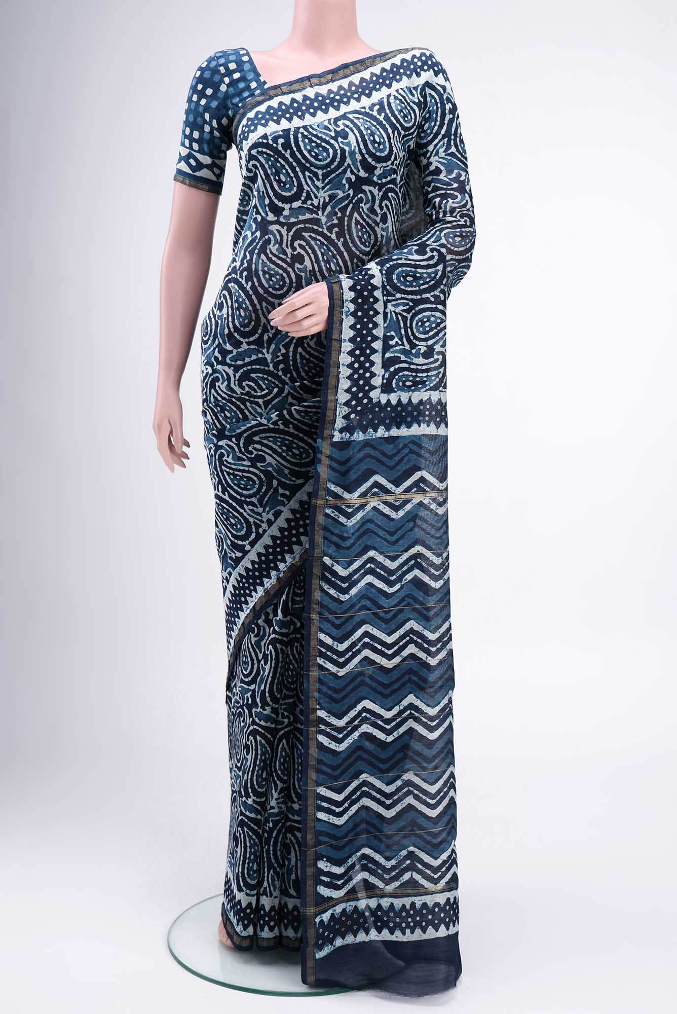 Blue Maheshwari Silk Cotton Saree
