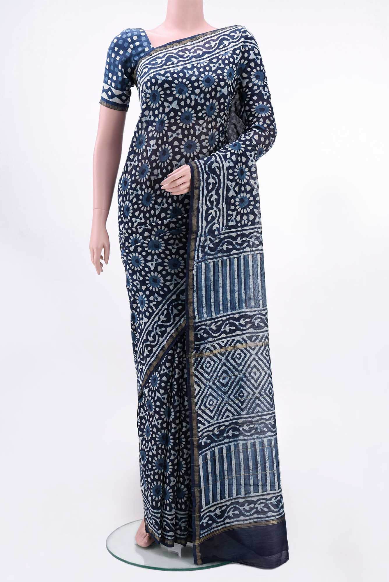 Blue Maheshwari Silk Cotton Saree