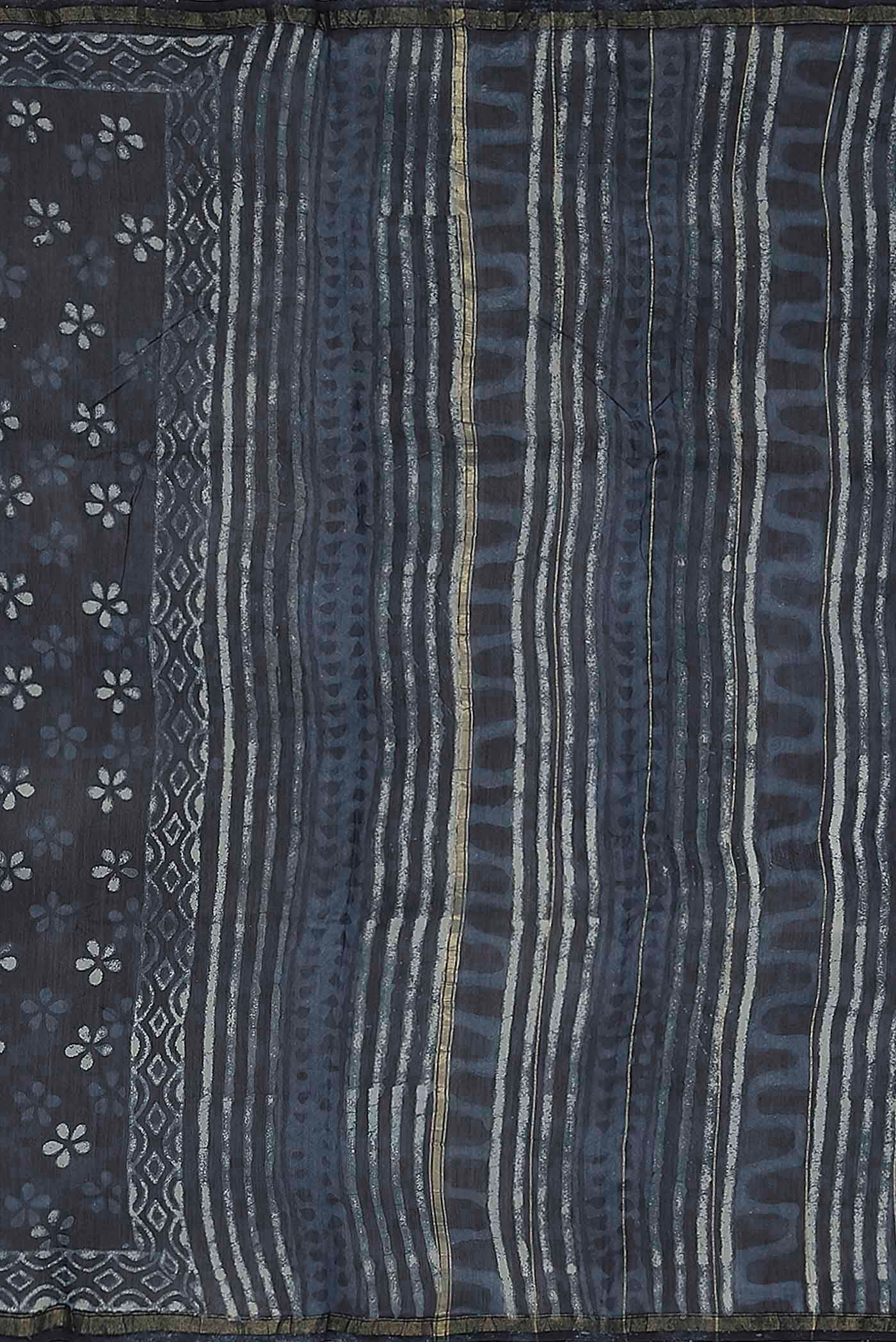 Navy Blue Chanderi Silk Cotton Saree