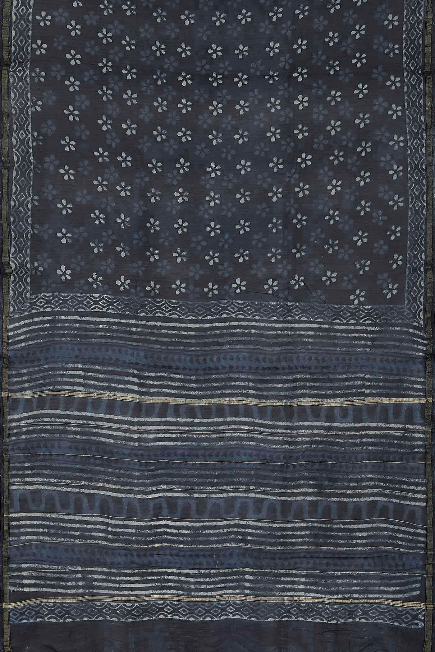 Navy Blue Chanderi Silk Cotton Saree