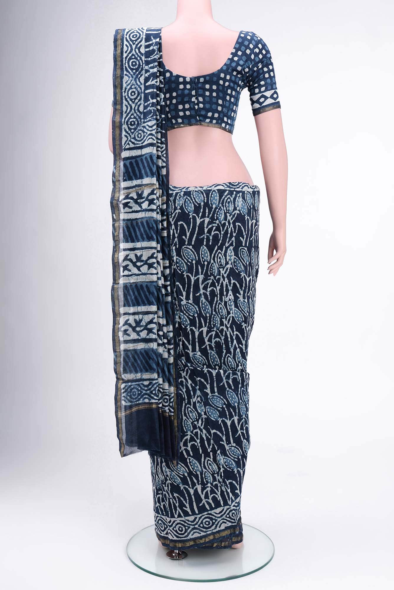Blue Maheshwari Silk Cotton Saree