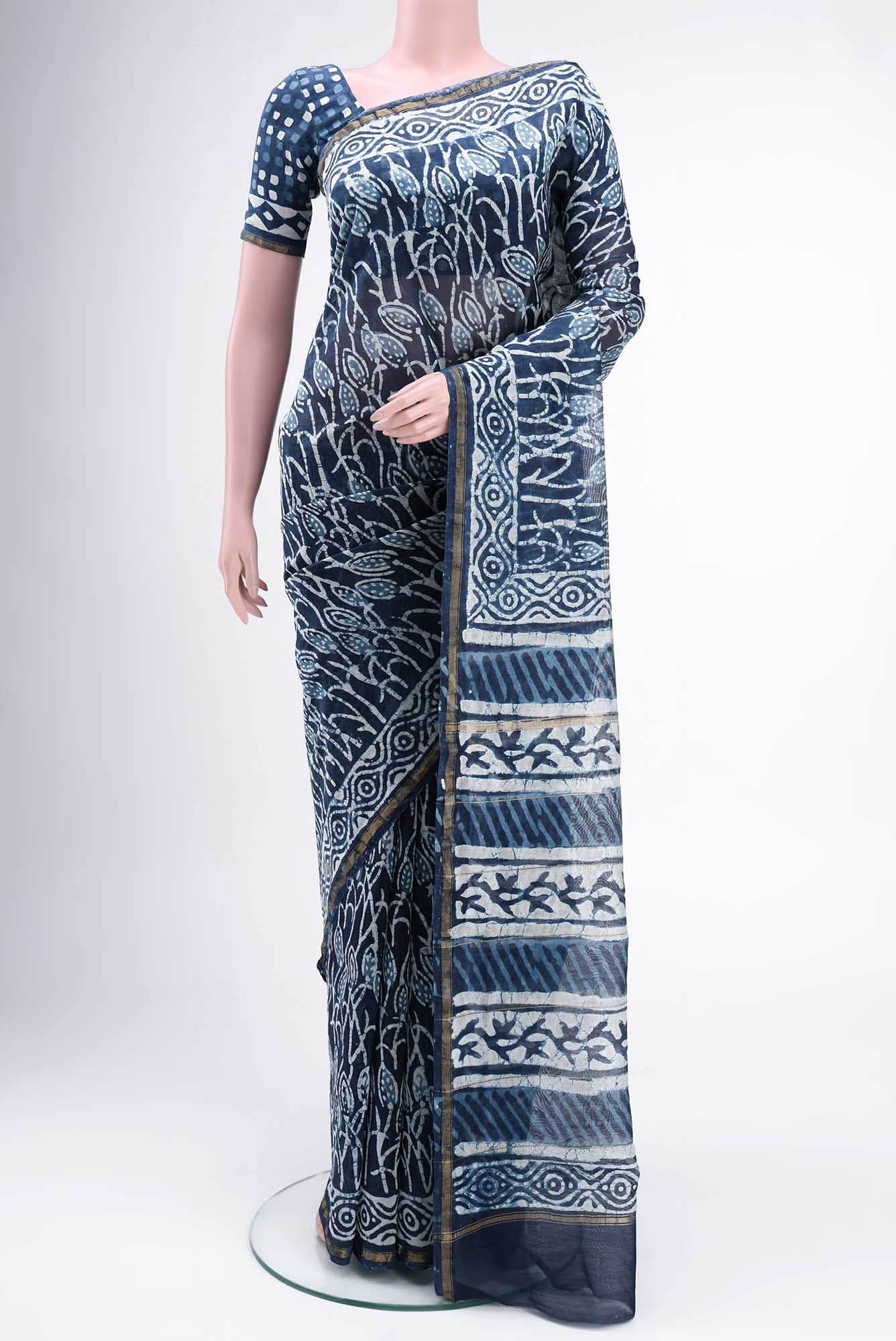 Blue Maheshwari Silk Cotton Saree