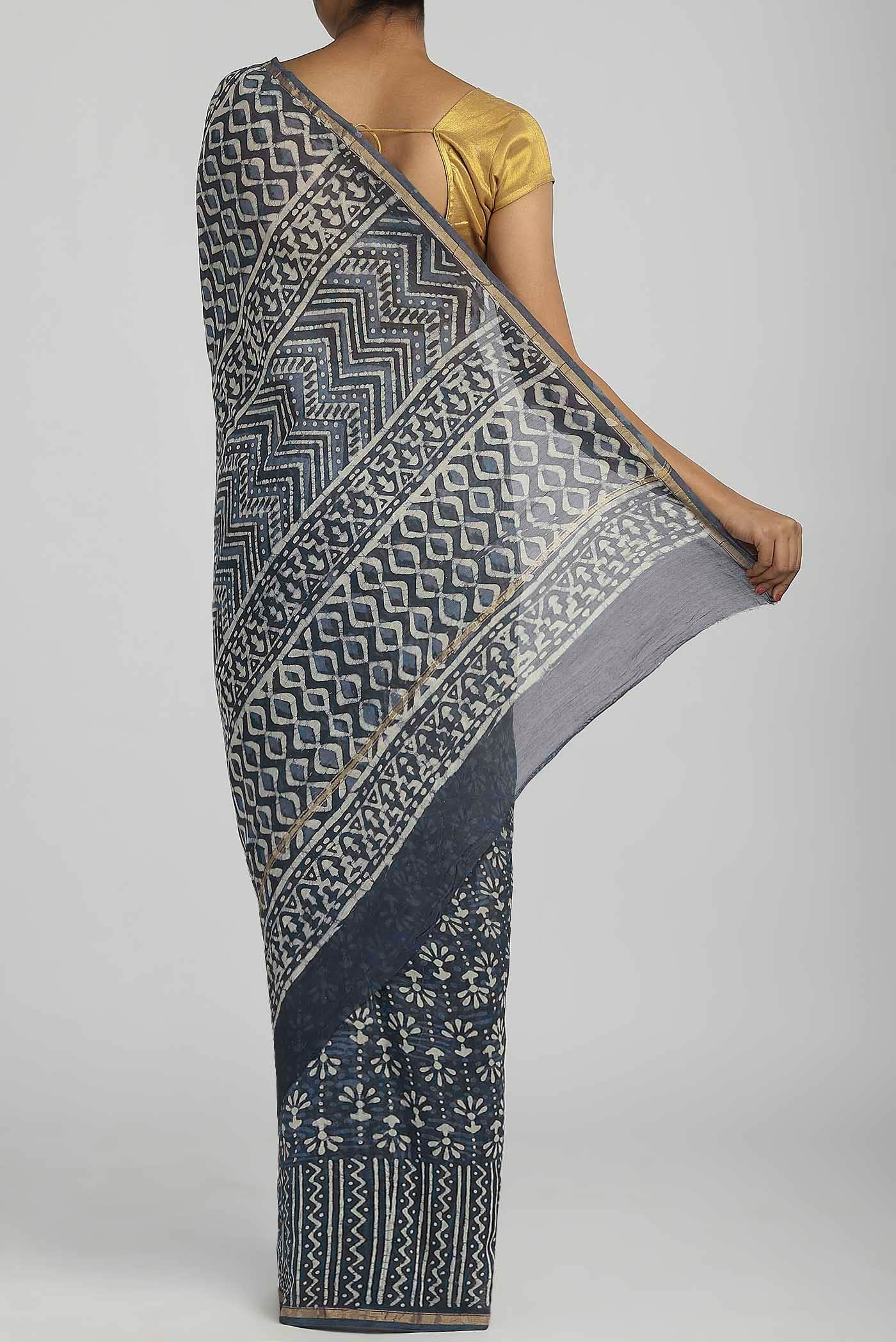 Grey Chanderi Silk Cotton Saree