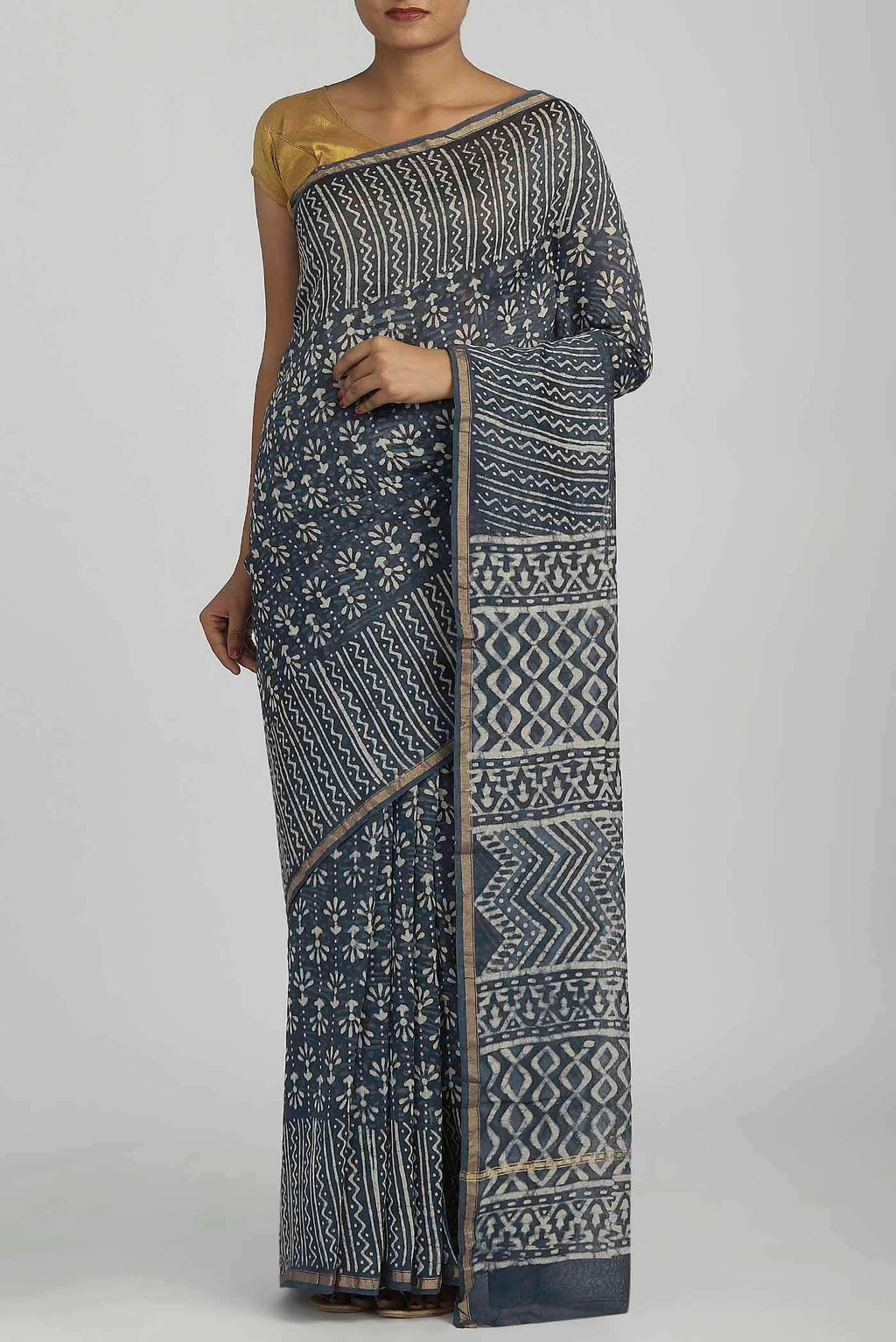 Grey Chanderi Silk Cotton Saree