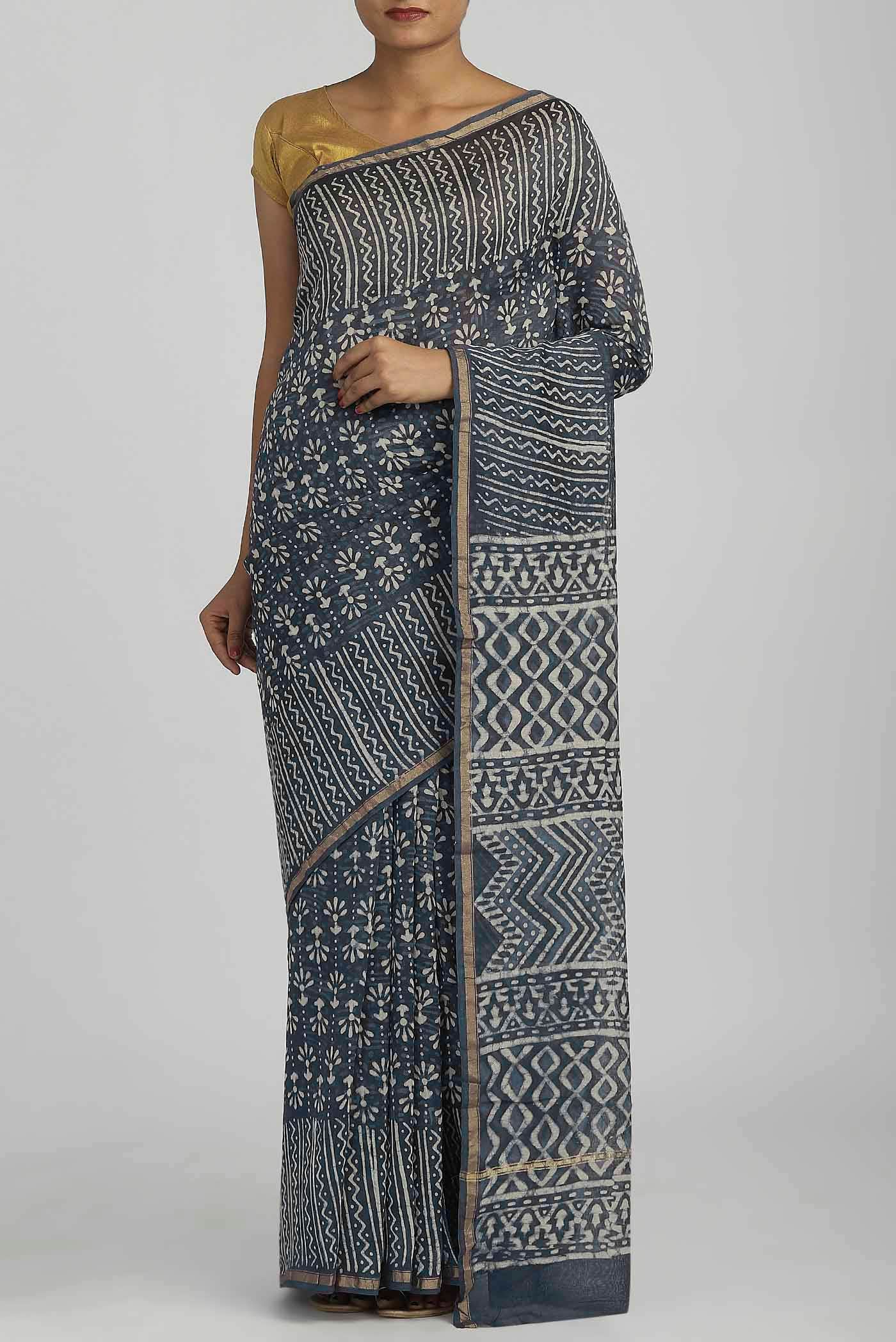 Grey Chanderi Silk Cotton Saree