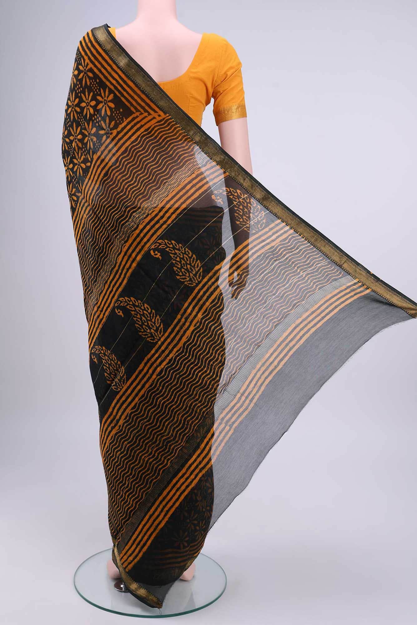 Black Maheshwari Silk Cotton Saree