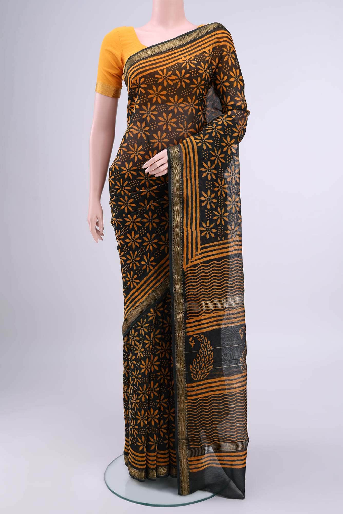 Black Maheshwari Silk Cotton Saree