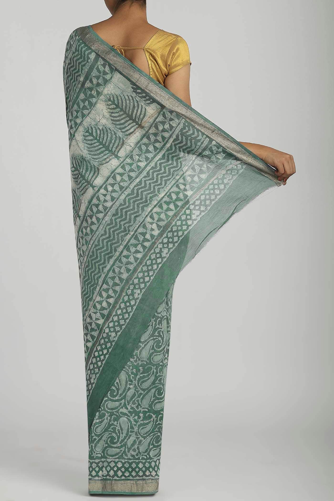Sage Green Maheshwari Silk Cotton Saree