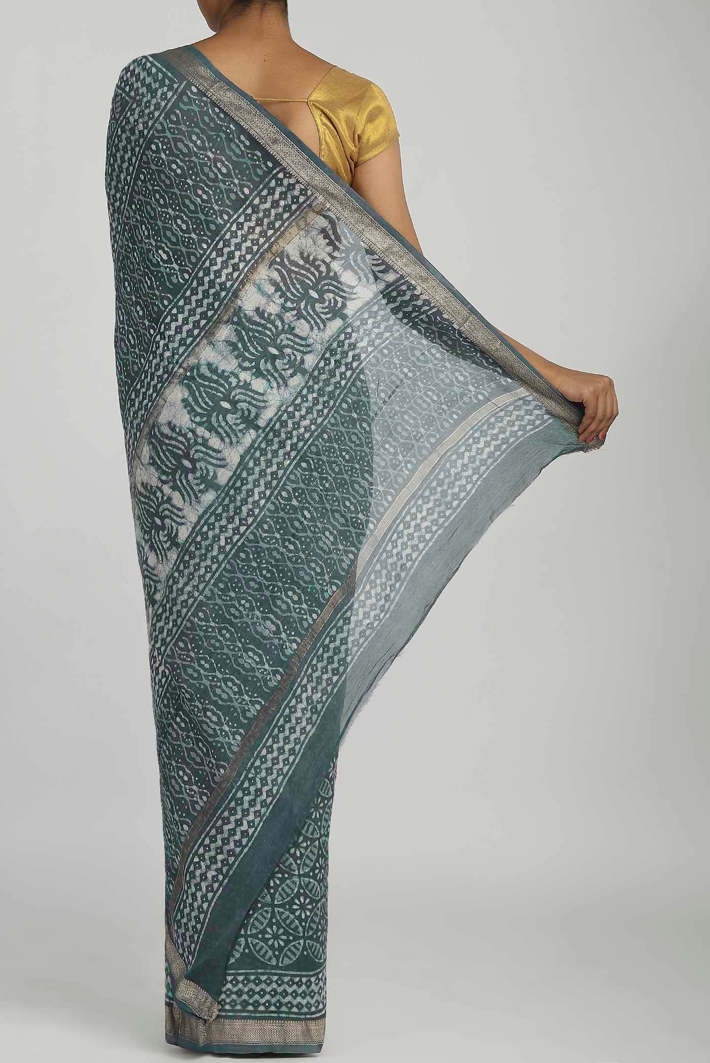 Green Maheshwari Silk Cotton Saree