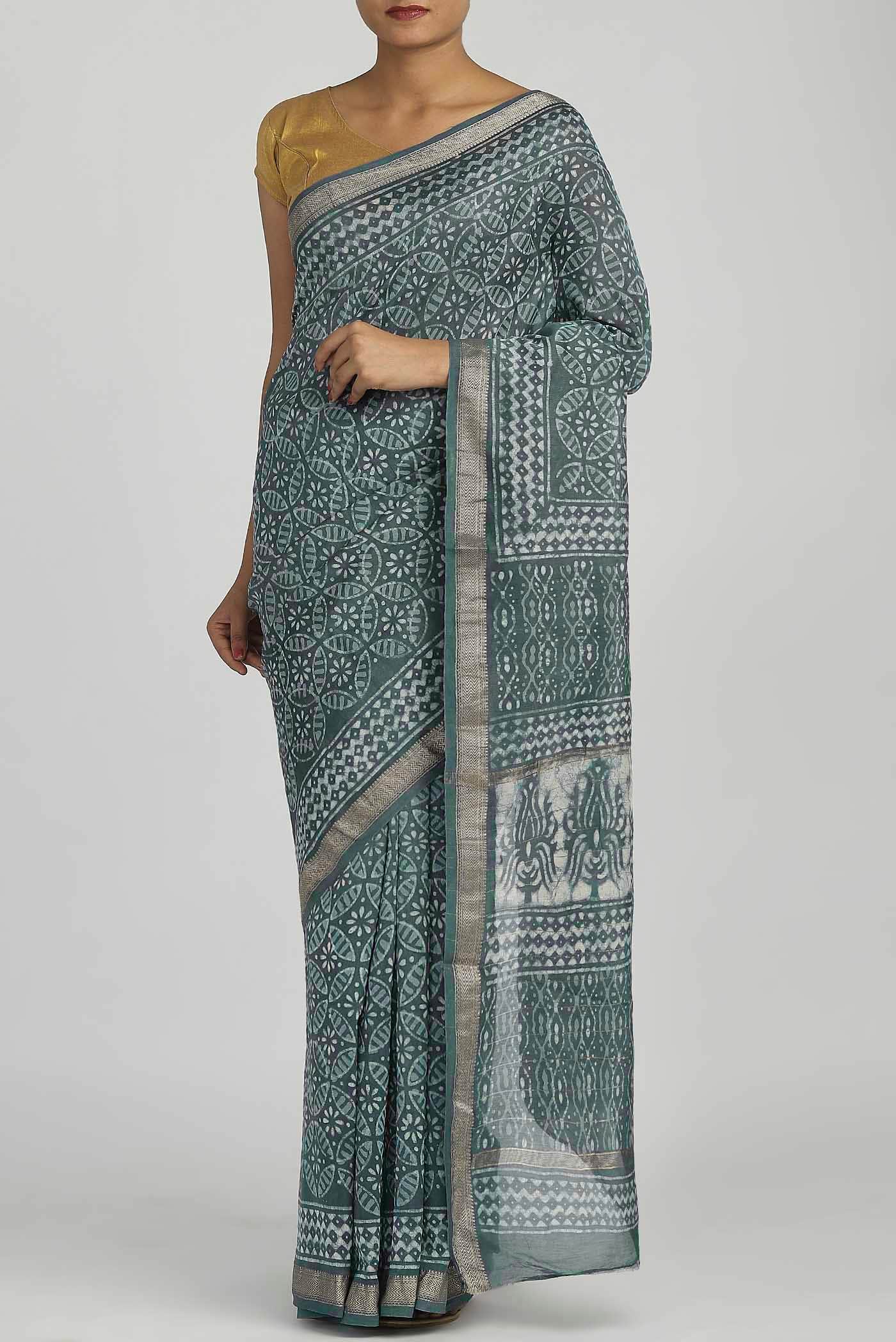 Green Maheshwari Silk Cotton Saree