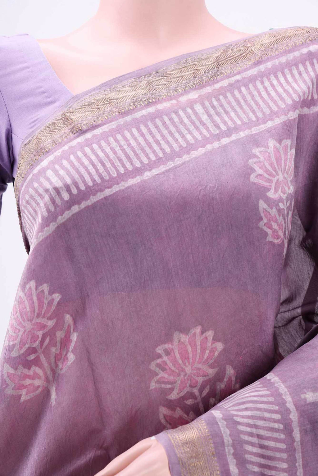 Lavender Maheshwari Silk Cotton Saree
