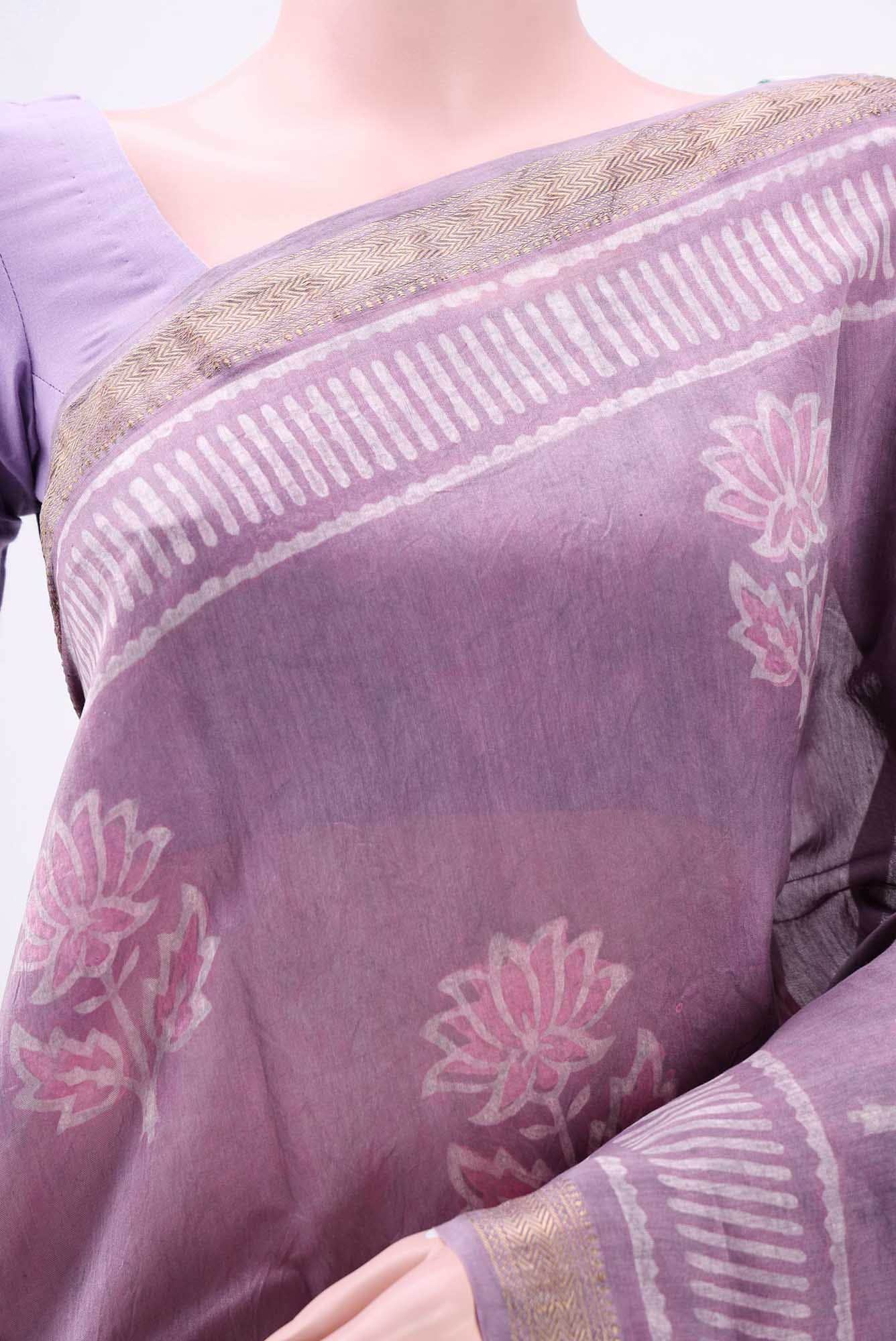 Lavender Maheshwari Silk Cotton Saree