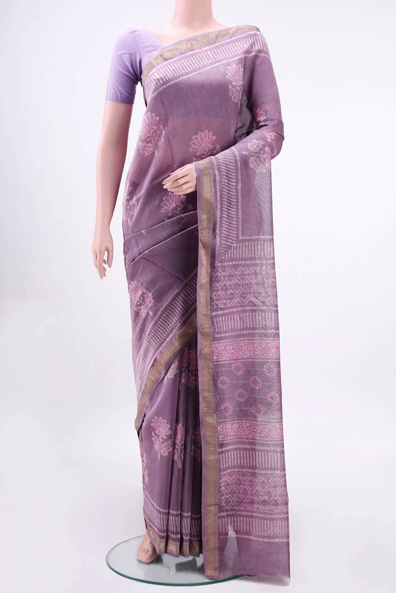 Lavender Maheshwari Silk Cotton Saree